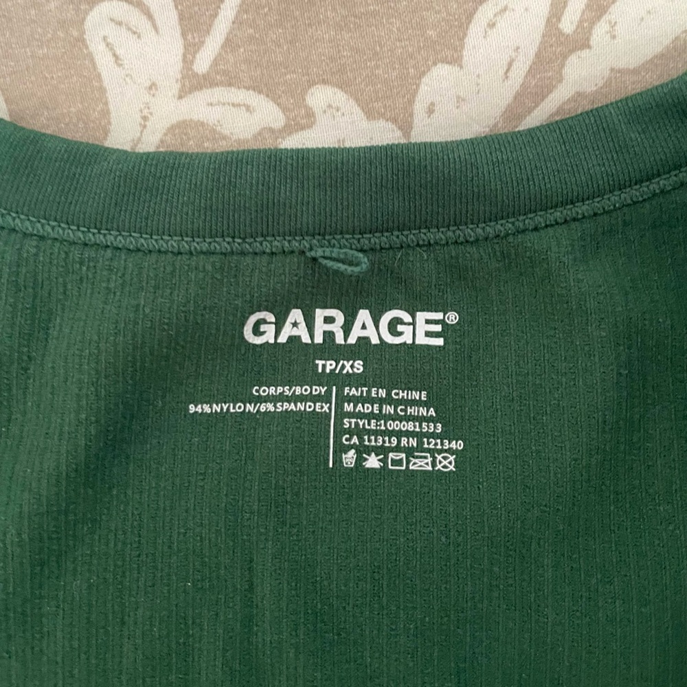 Garage Deep Green Ribbed Crop Top - Picture 2 of 3